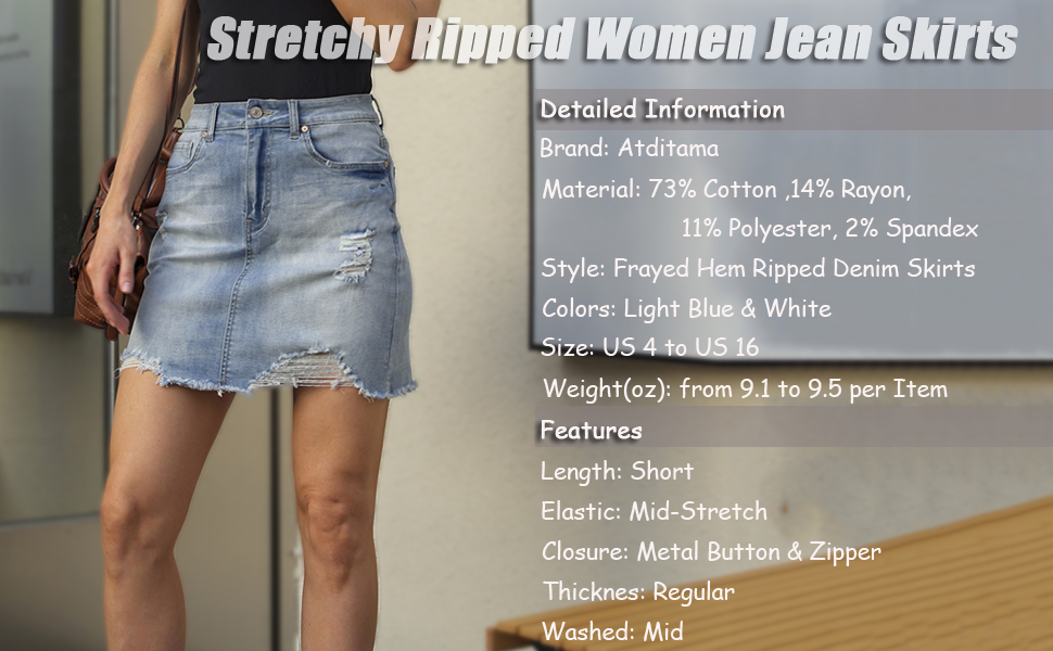 stretchy ripped jean Denim skirt Summer Casual Skirts