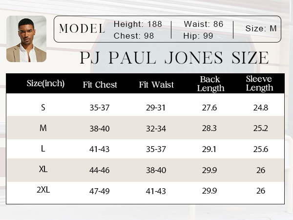 MENS KNIT BLAZER SIZE CHART