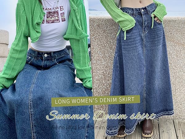 maxi denim skirt for women