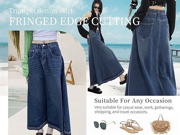 casual loose long jean skirt
