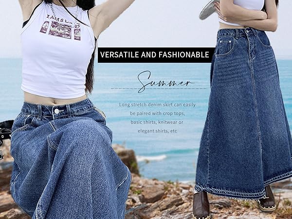 flowy big hem jean skirt