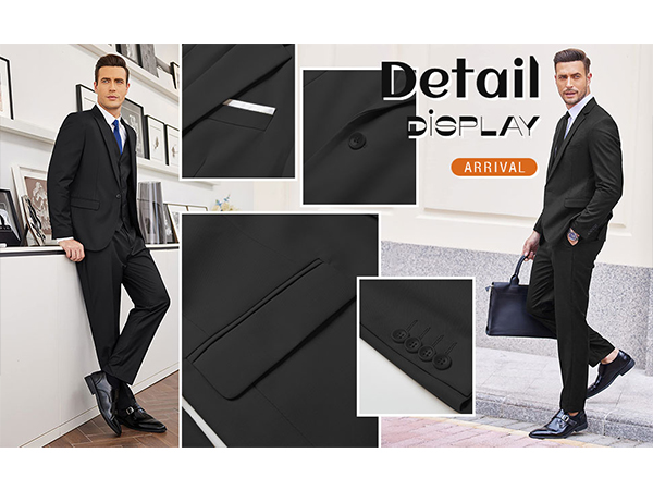 black suits for men wedding funeral business work travel 2024 notch lapel flap pocket 4 cufflinks