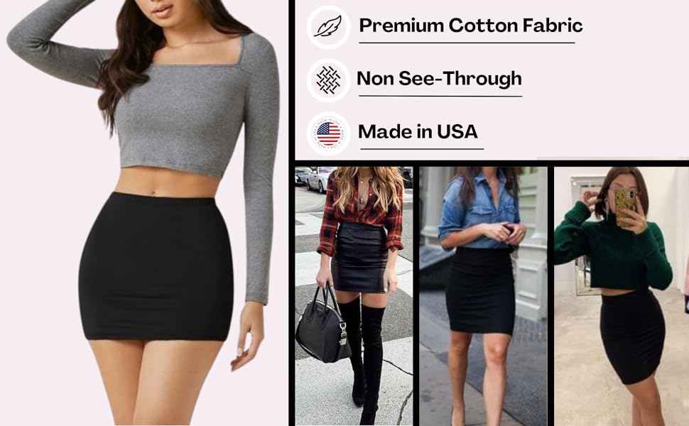 Sweet Hearts Womens Cotton Mini Pencil Skirt Bodycon Premium Stretch Fit Black White Red Made in USA