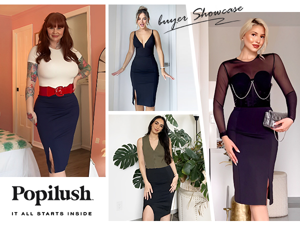 popilush skirts for women black skirt pencil skirt tummy control skirt work skirt for women office