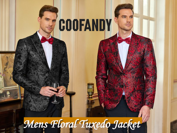 Men''s Floral Rose Embroidered Tuxedo Jacket 