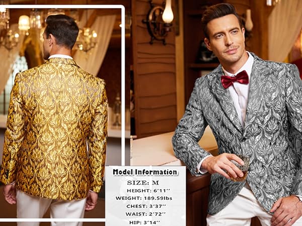 COOFANDY Mens Floral Tuxedo Jacket Rose Embroidered Suit Jacket Wedding Prom Dinner Party Blazer