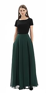 A-Line Long Chiffon Pleated Maxi Skirts For Women
