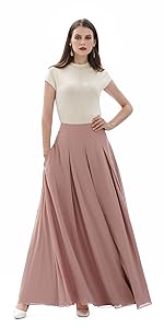 Long Chiffon Pleat Maxi Skirts For Women