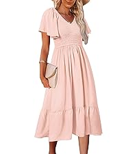 Ruffle Sleeve V Neck Midi Dress