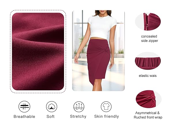 Bodycon Midi Work Skirt High Waist Wrap Front
