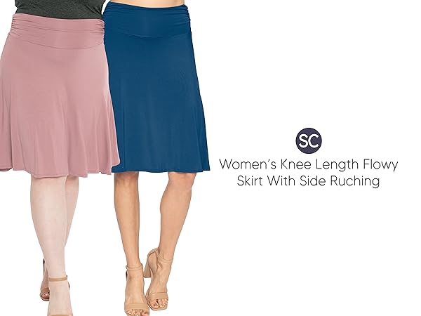 Premium Women''s and Plus Knee Length Flowy Skirt with Side Ruching title module