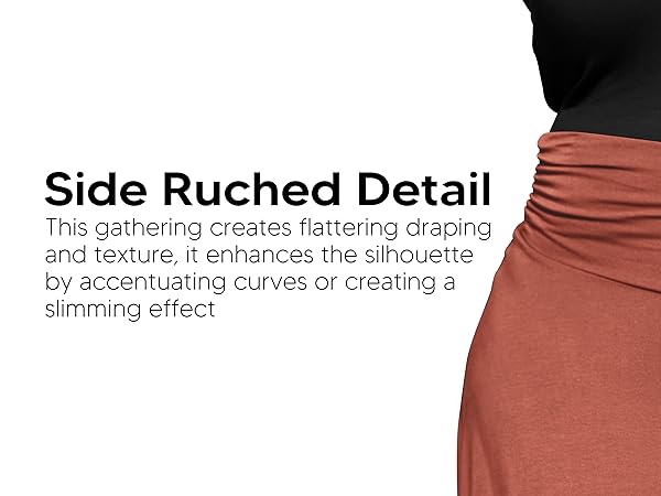 Premium Women''s and Plus Knee Length Flowy Skirt with Side Ruching detail