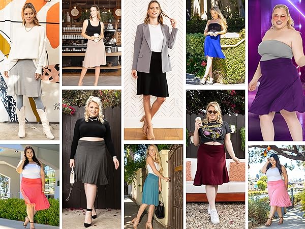Premium Women''s and Plus Knee Length Flowy Skirt with Side Ruching lifestyle photos