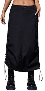 Ruched Drawstring Long Cargo Skirt