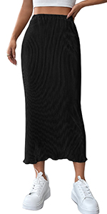 Lettuce Trim Ribbed Midi Pencil Skirt