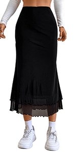 Lettuce Trim Mesh Fishtail Long Skirt