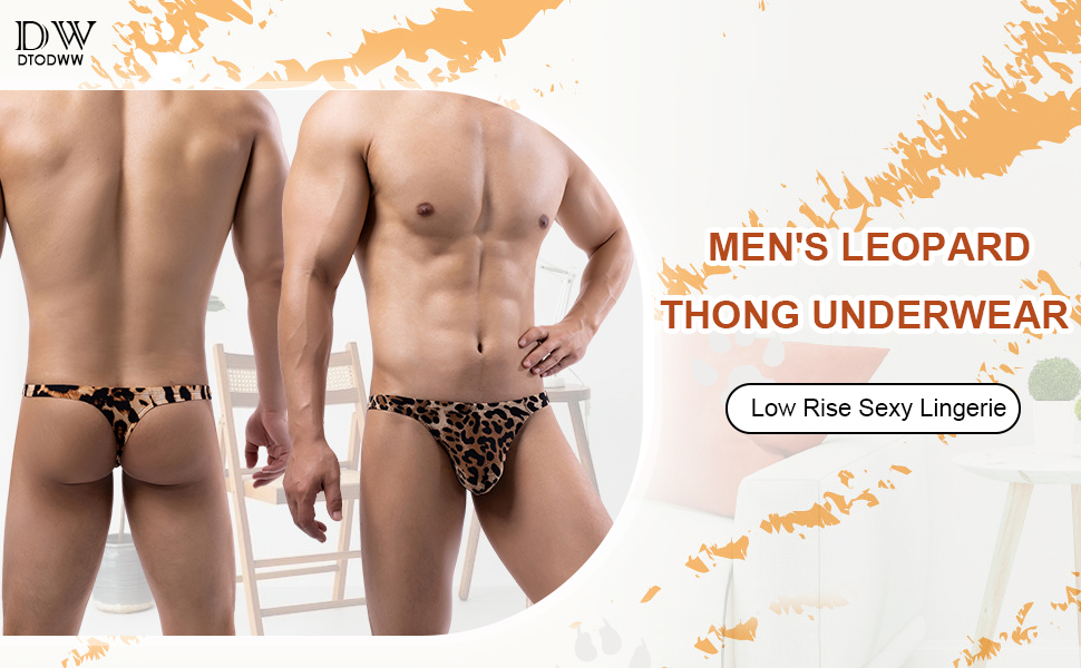 DTODWW Men''s Leopard Thong Underwear Low Rise G-String Men Lingerie Sexy Bikini Briefs