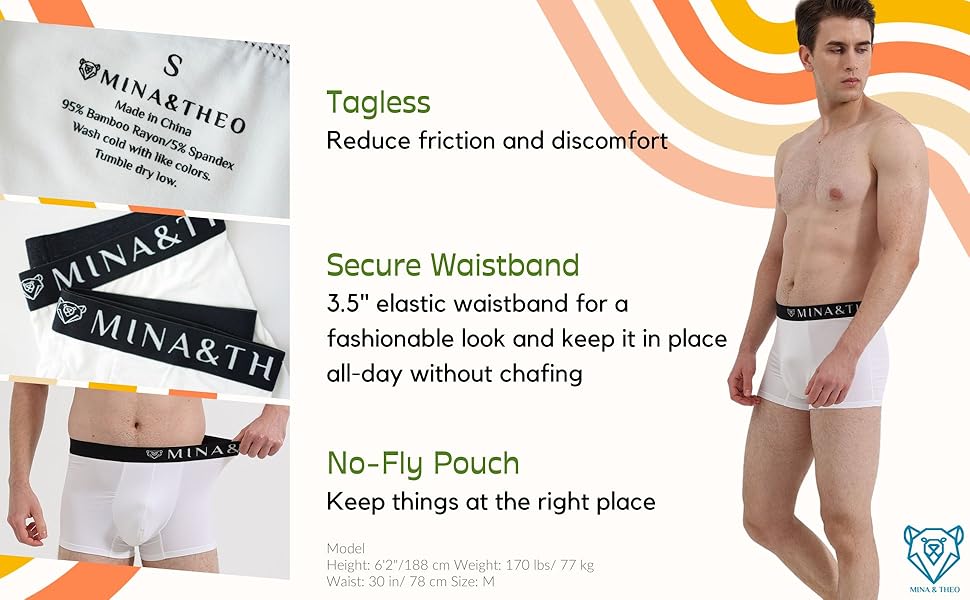 Mina and Theo Men''s Underwear tagless, secure waistband, and no fly design