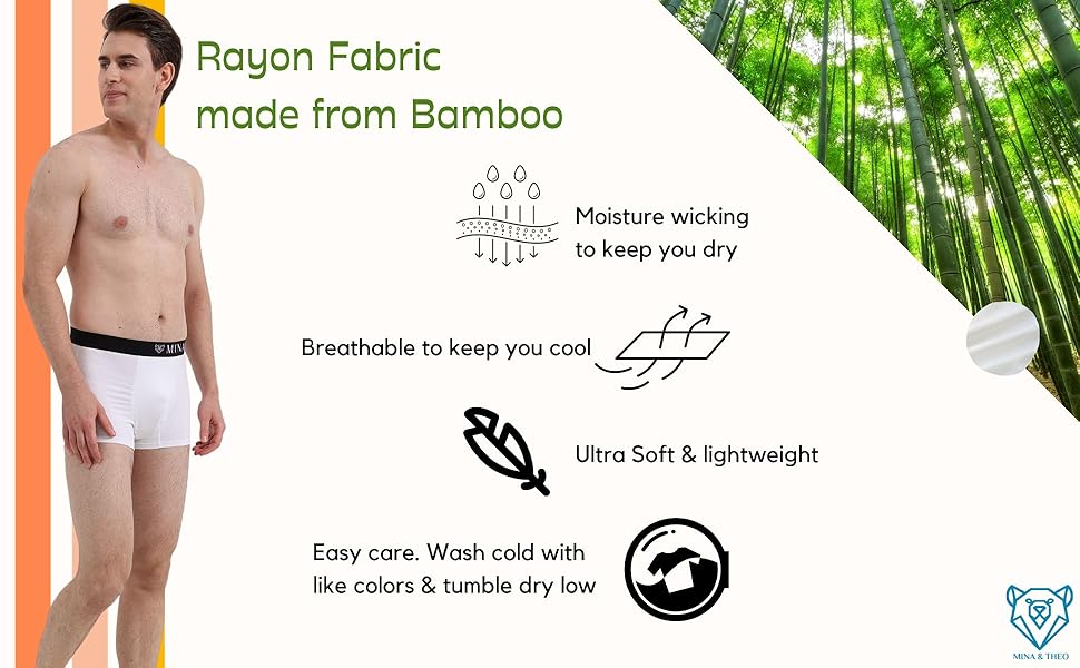 Mina and Theo'' Men''s underwear with rayon made from bamboo, moisture wicking, ultra soft, easy care
