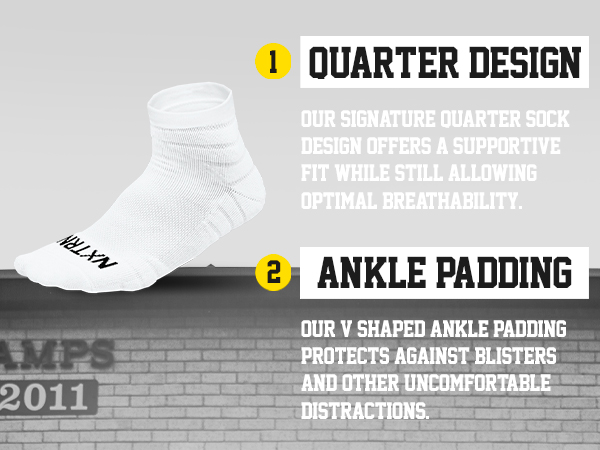 White padded football socks by Nxtrnd with toe cushioning and ankle padding