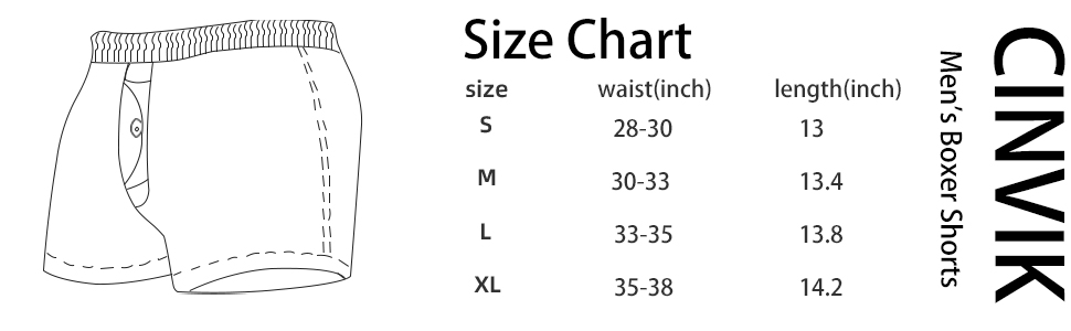 size chart boxer shorts