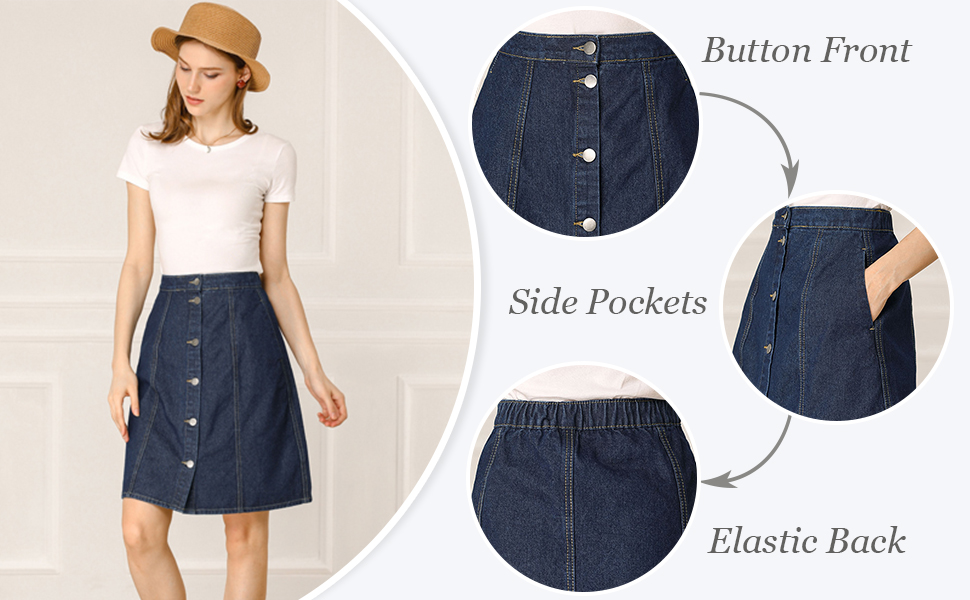 Button Front Denim Skirt