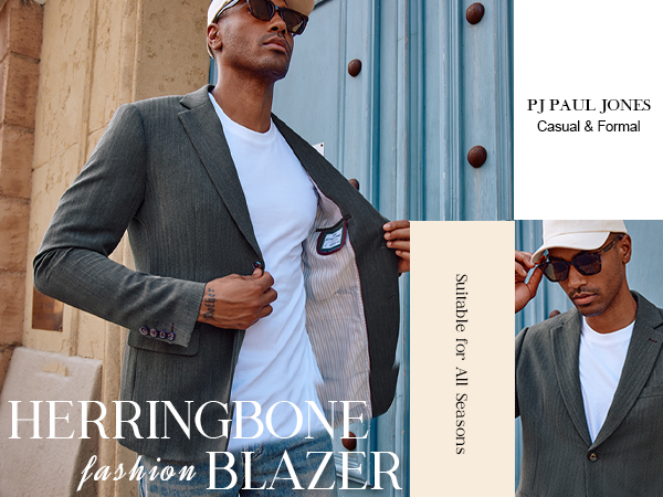 PJ PAUL JONES Men''s Herringbone Blazer Jacket