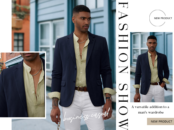 PJ PAUL JONES Mens Blazer Jacket Casual Herringbone Suit Jacket 2 Buttons Sports Coats for Wedding