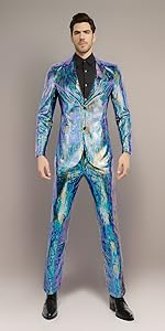 Nawgut Sequin Blazer Metallic Suit