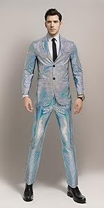Nawgut Sequin Blazer Metallic Suit