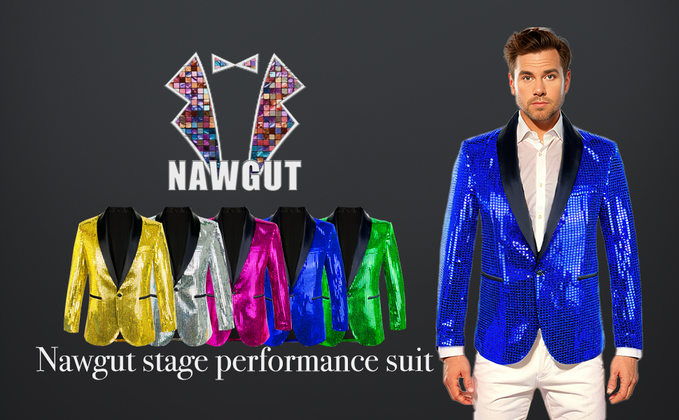 Nawgut Sequin Blazer Metallic Suit