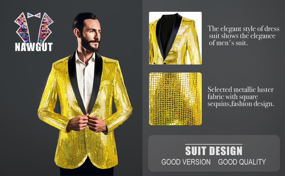 Nawgut Sequin Blazer Metallic Suit