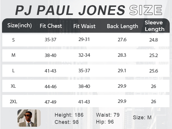 Blazer Jacket for Men size guide