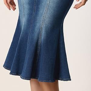 Allegra K Fishtail Maxi Denim Skirt for Women''s Distressed Skirt