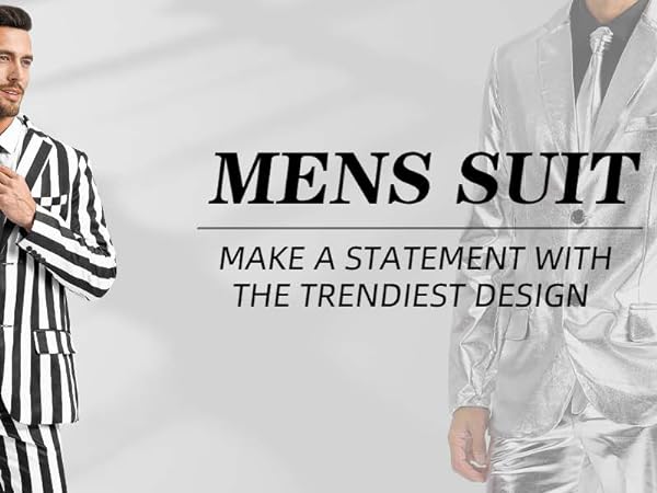 Mens 3-Piece Casual and Metallic Suits for Prom Themed Party