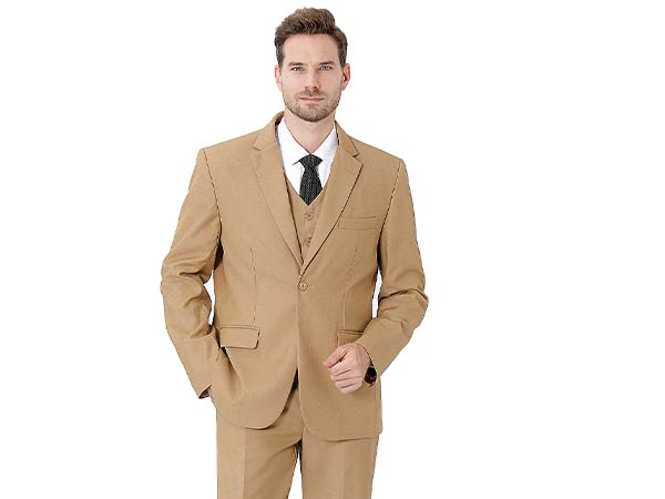 Mens 3 Piece Khaki Suit Regular Fit