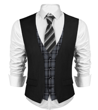 Men''s Business Suit Vest Layered Plaid Dress Vest Waistcoat for Wedding,Party