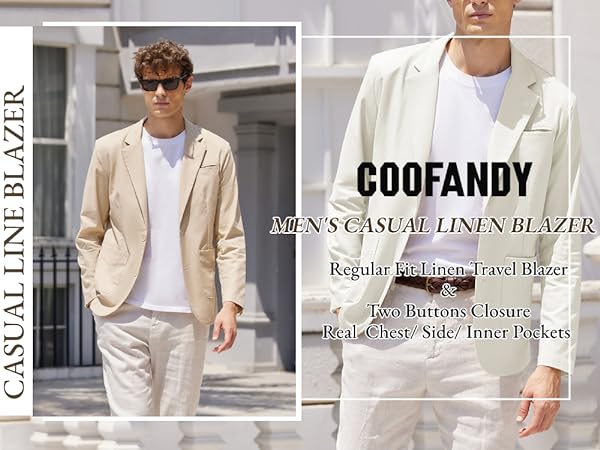 Men''s Casual Sport Coat Lightweight Linen Blazer Jacket Two Button Suit Jackets