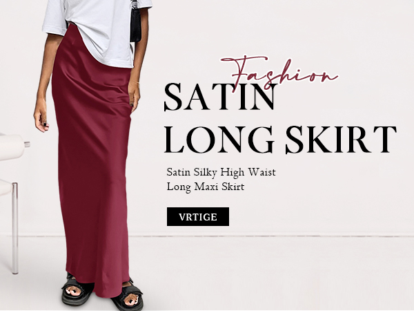 Satin Silky High Waist Zipper Flowy A Line Maxi Long Skirt