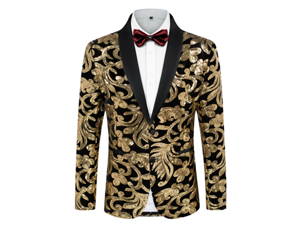 Mens Sequins Tuxedo Jacket Shawl Lapel Suit Jackets Elegant Velvet Blazer for Dinner, Prom, Party