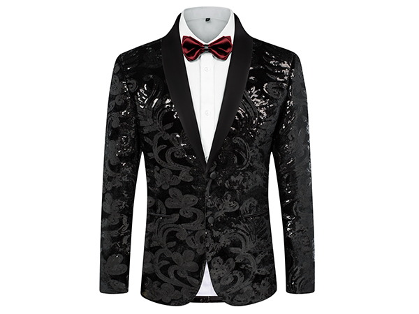 Mens Sequins Tuxedo Jacket Shawl Lapel Suit Jackets Elegant Velvet Blazer for Dinner, Prom, Party