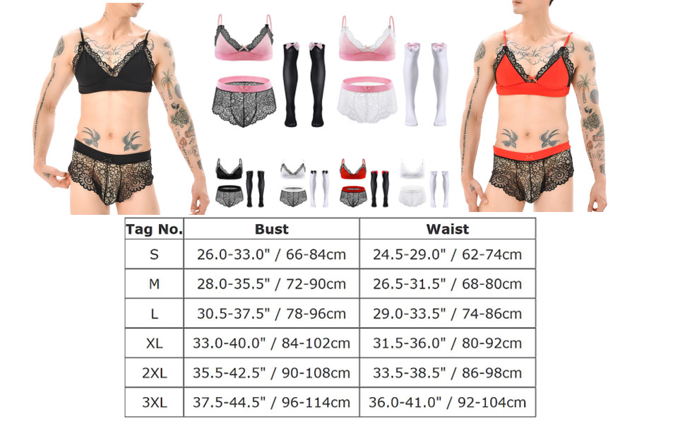 mens sissy bra lace panties set crossdress pajama nightwear