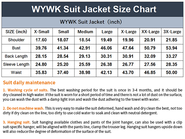 Men''s Velvet Suit Size Chart