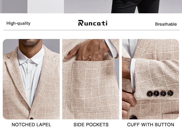 Mens Casual Plaid Blazer Sport Coat Slim Fit Lightweight Two Button Business Suit Jacket