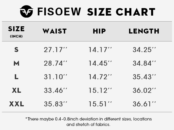 Fisoew Standard Size Chart