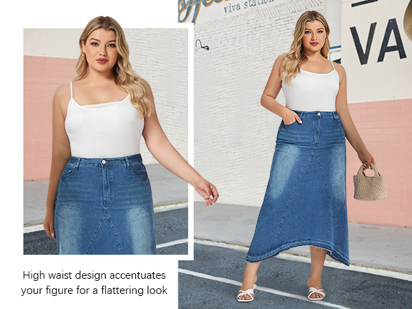 Fisoew Womens Pieced Asymmetric Jean Skirts 