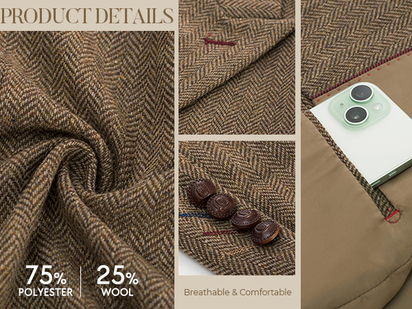 mens vintage blazer casual peak lapel sport coat Herringbone tweed wool blazer jacket