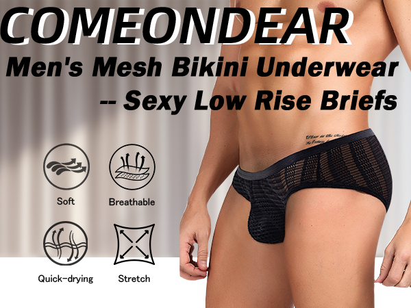 Men''s Mesh Bikini Underwear - Sexy Low Rise Briefs Sheer Thongs Pouch Briefs