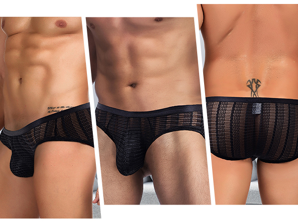 Men''s Mesh Bikini Underwear - Sexy Low Rise Briefs Sheer Thongs Pouch Briefs