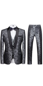 Mens Plaid Tweed 3 Piece Suits Slim Fit One Button Suit Tuxedo Set (Blazer+Vest+Pants)